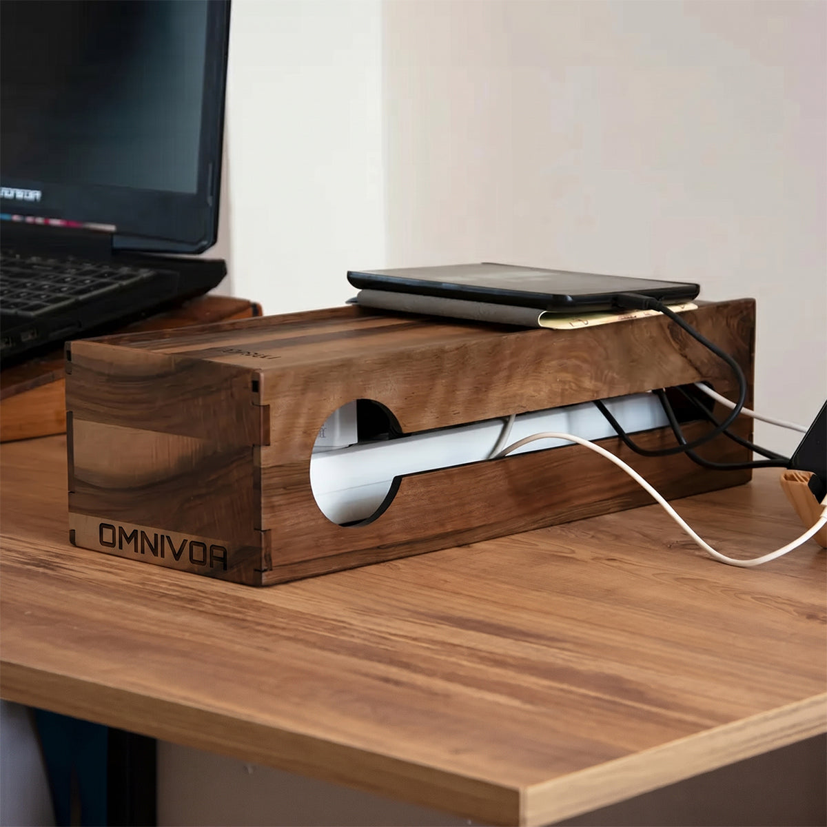 OMNIVOA Cable Box — Slim Walnut